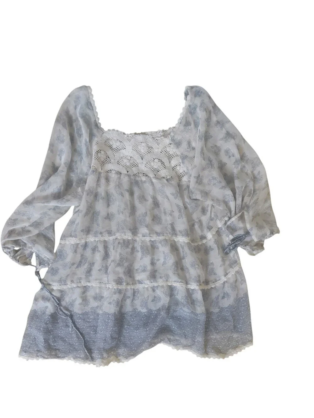 4 Love and Liberty by Johnny Was blue and white sheer peasant top size S